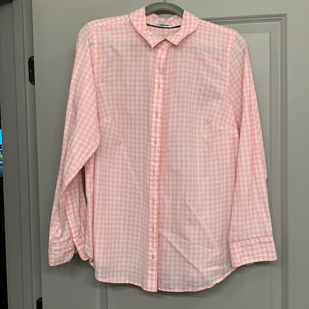 Crown & Ivy button up size 0x pink gingham NWT